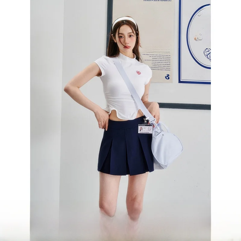 [Laluneduciel] LLDC Original Love Вышивка Плиссировка Нерегулярный разрез Подол Напіввысокий