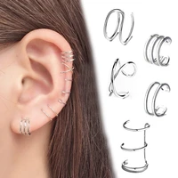 fake piercing ear clip for women men double line three lines crossover earrings minimalist indifferent style jewelry wholesale