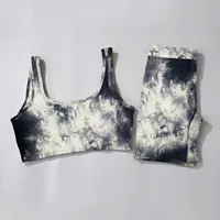 2022 New Yoga Set Tie-dye Short And Tops Fitness Sports Suits Gym Clothing Yoga Bra And Seamless Leggings Running Tops And Pant