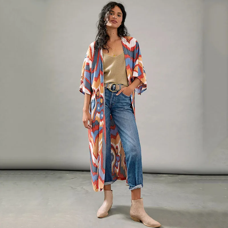 

TEELYNN Pink Floral Print Satin Kimono Women Bikini Cover Up Loose Vintage Half Sleeve Summer Robe Vestidos Boho Beach Blouses