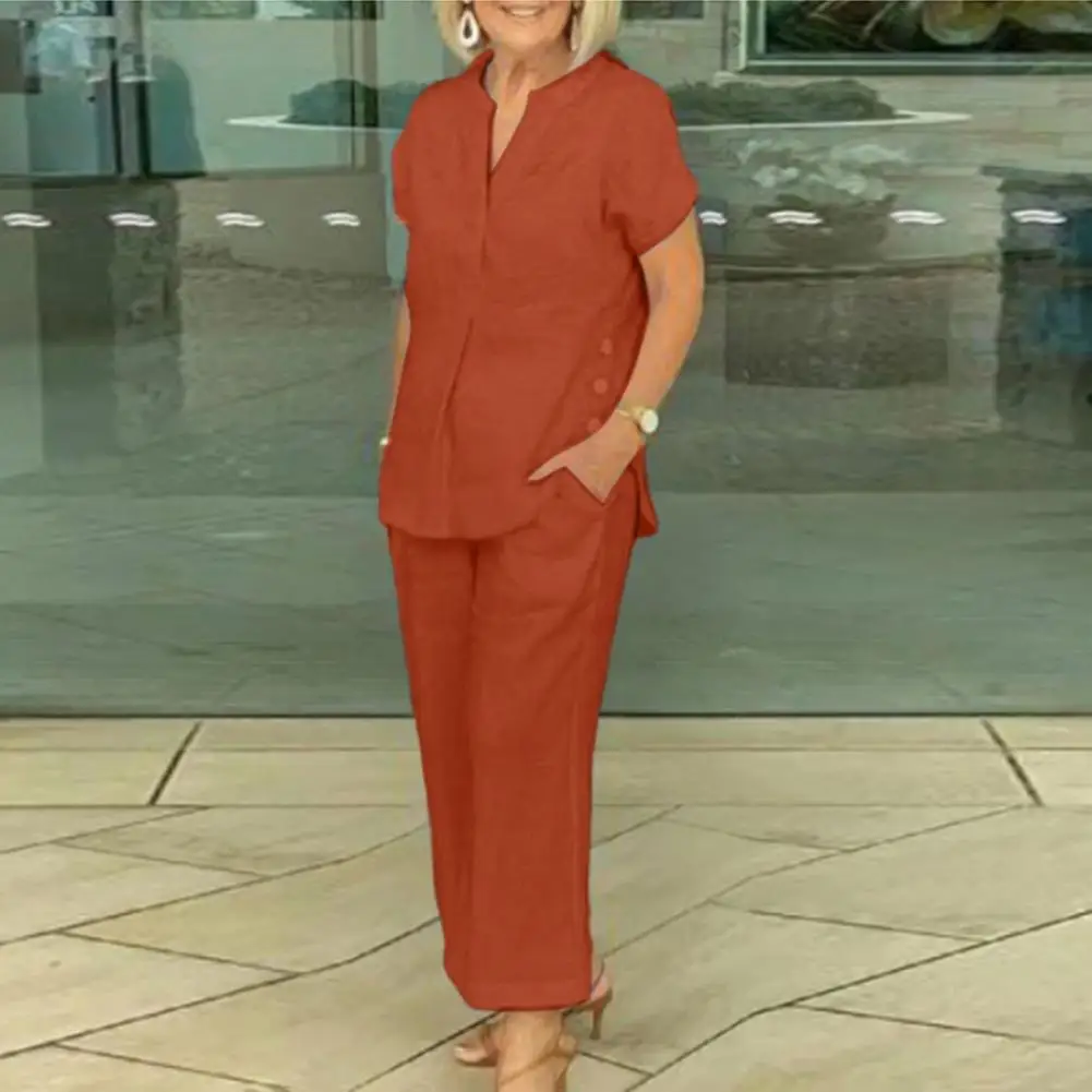 Женская блузка и брюки комплект из двух предметов с коротким рукавом на