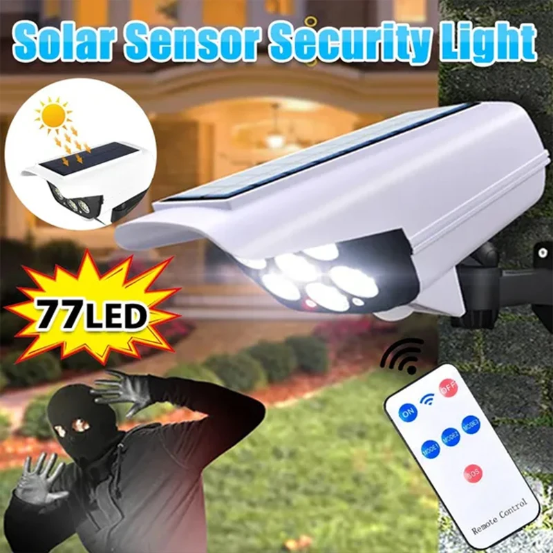 77 LED Solar Light Motion Sensor Security Dummy Camera Wireless Outdoor Flood Light IP65 Waterproof  Lamp 3 Mode For Home Garden