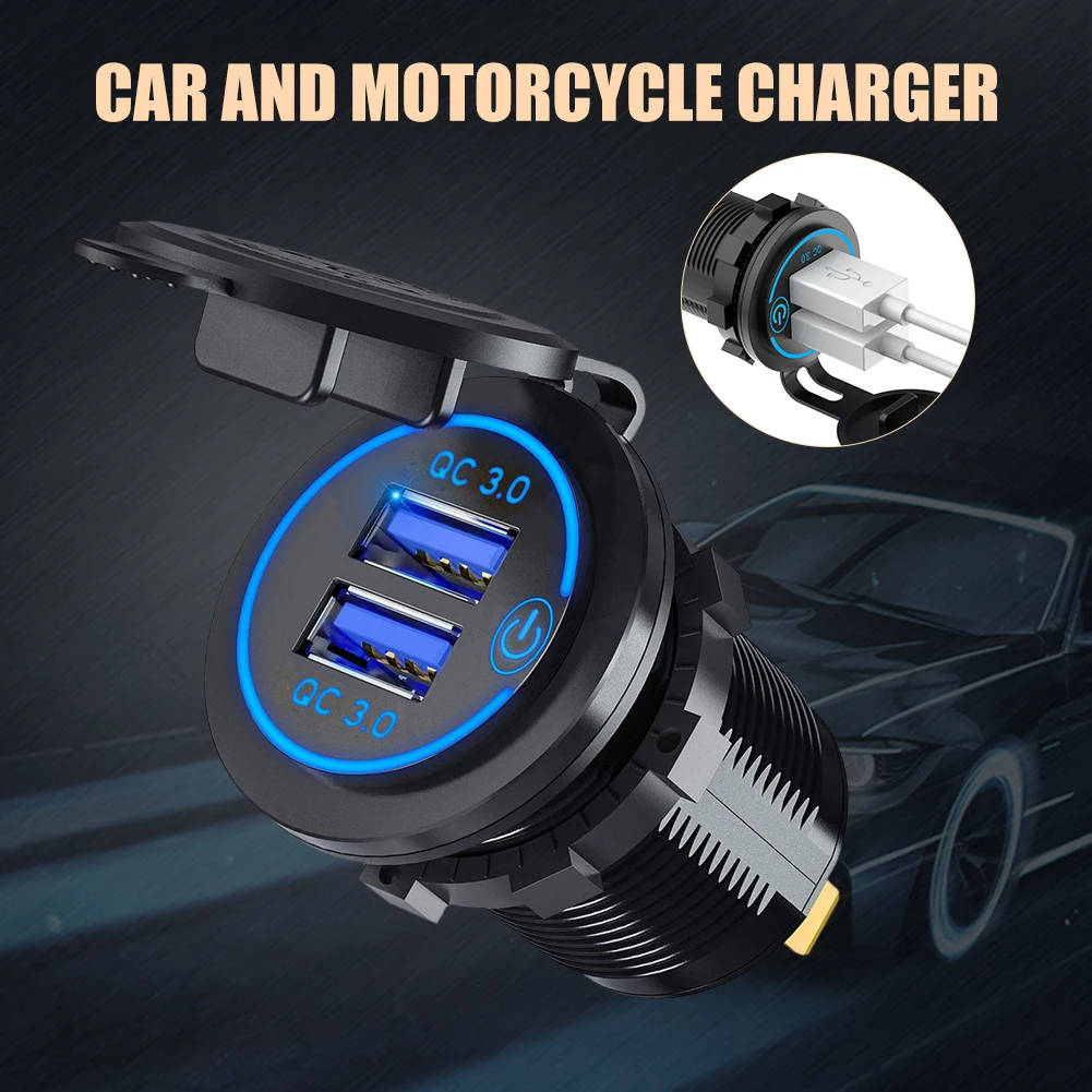 

Car Charger DC12V/24V Quick Car Charger Dual USB Fast Charging Adapter with Dust Cover Switch for Car Motorcycle RV Yacht Ship
