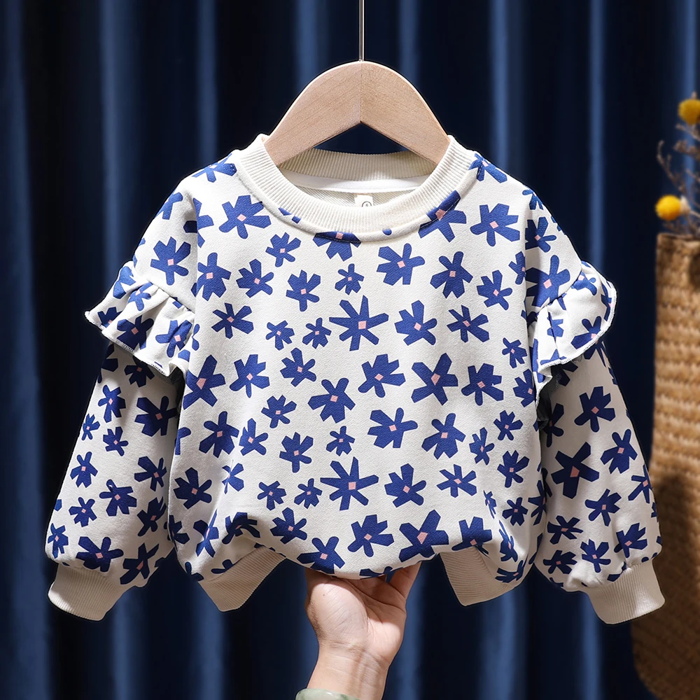 Хлопковая футболка для девочек 1-7 лет рубашка с цветочной вышивкой осенняя