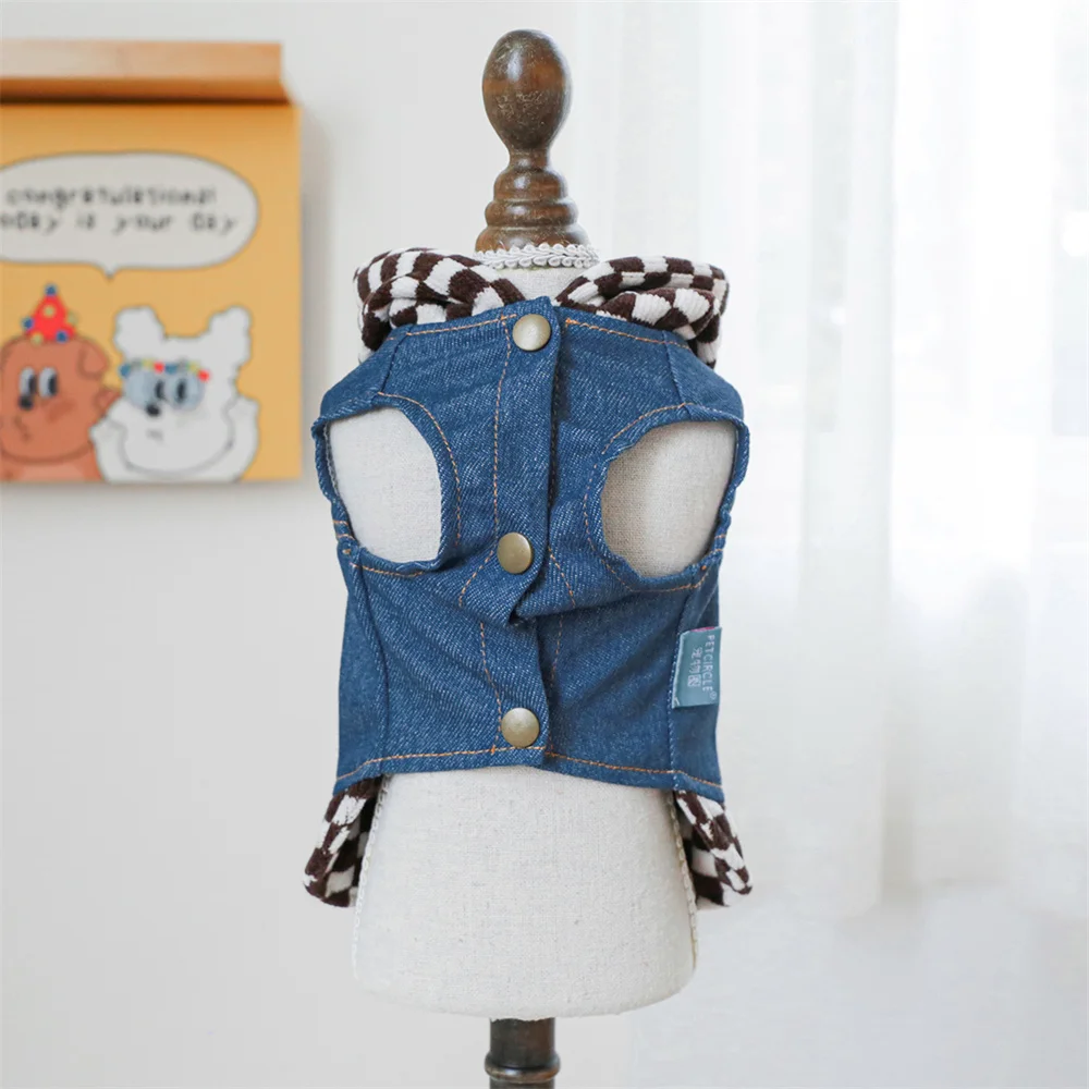 Классическая клетчатая джинсовая одежда для домашних животных маленьких собак