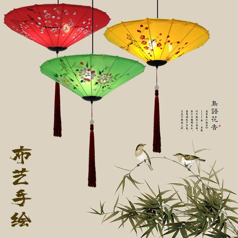 Umbrella fabric red lanterns chaffy dish restaurant teahouse hotel creative lamps antique chandelier chinese new years style