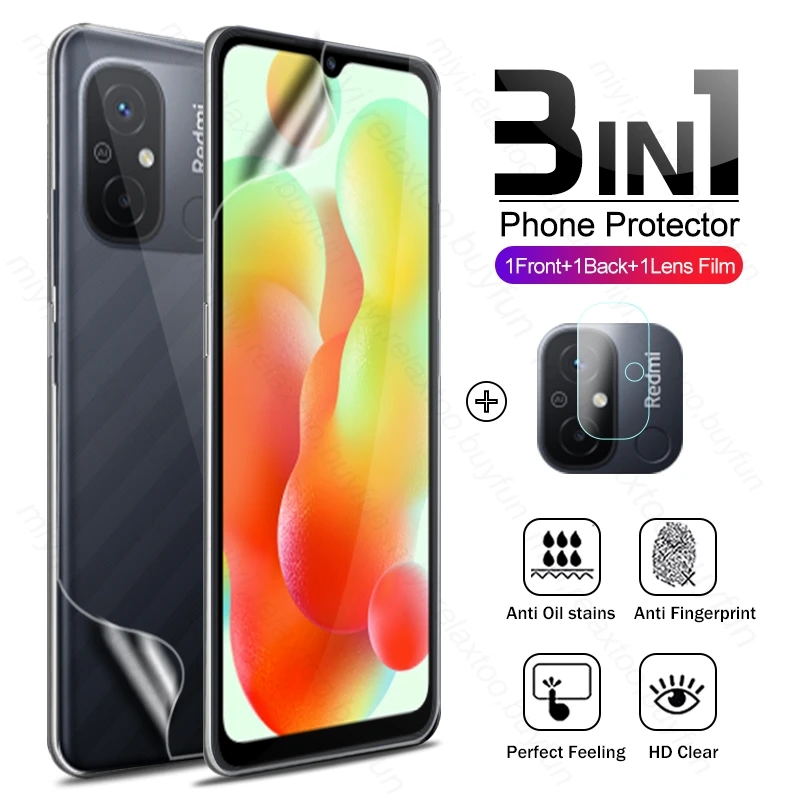 

3 In 1 Camera Glass Front Back Screen Protector Hydrogel Film For Xiaomi RedmiC12 Redmi 12C 12 C 4G 22120RN86G 6.71" Not Glass