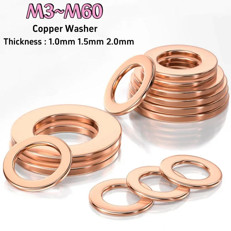 

M3M4M5M6M8M10M12M14M16M18M20M22M24M27-M60 Масляные пробки из твердой чистой меди Шайба Уплотнительное кольцо Прокладка поддона мотоцикла Плоские уплотнительные прокладки