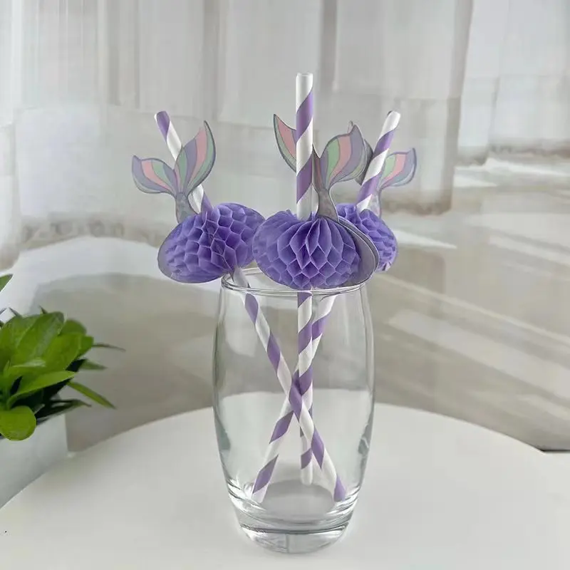 

50pcs/set Disposable Party Decoration Straw Stereo Honeycomb Fishtail Drinking Straws Bar Drink Straight Tube Paper Straw