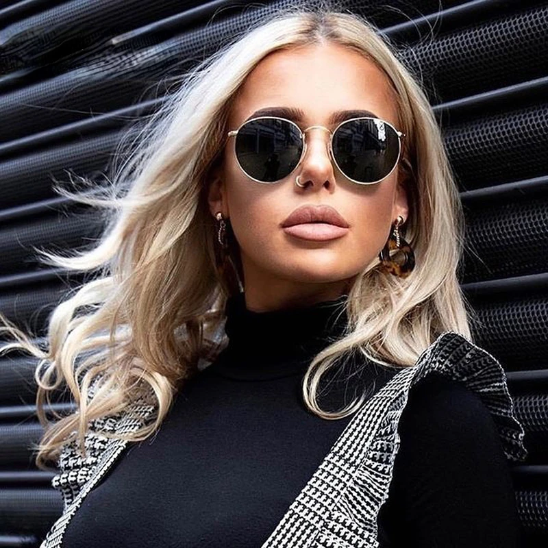 

Round Sunglasses Women Brand Designer Vintage Lady Sun Glasses Black Mirror Classic Fashion Lunette Soleil Femme trending produc