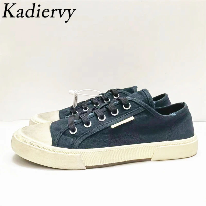 

New Canvas Shoes Women Man Round Toe Lace Up Dilapidated Shoes Female Spring Summer Casual Couple Shoes Flat Sneakers Women