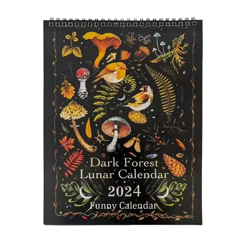 

Календарь с темным лесом 2024, креативные иллюстрационные настенные календари на лунные Луны, астрология, календарь на луну, бабочку, собаку, кошку, календарь