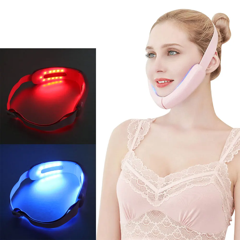 

EMS Double Chin Tape Facial Lifting Massager V Shape Skin Care Red Blue Light LED Face Slimming Belt Vibration Face Lift Devices