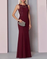 burgundy long mother of the bride dress 2022 elegant jewel sheer appliques lace soft satin formal party gowns robe de soiree