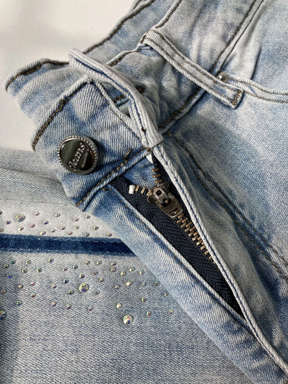 High-End Rhinestone Narrow Wide-Leg Jeans Women's High Waist Slimming Ins Style FashionLoose Elastic Casual Denim Pants Trousers