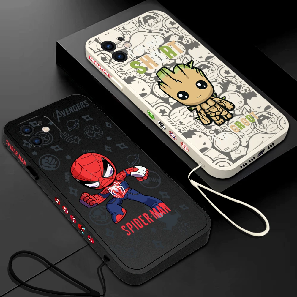 

Marvel SpiderMan Groot Phone Case For Xiaomi Redmi Note 12 11 11T 10 10S 9 Pro Plus 10C 9A 9T K40 K50 K60 4G 5G With Hand Strap