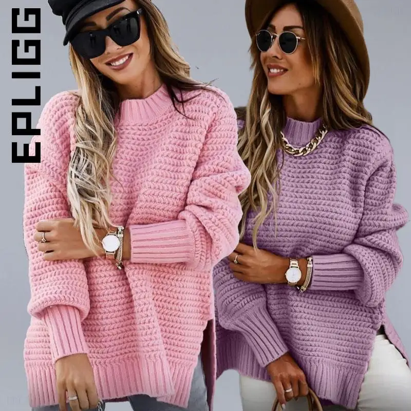 

Новый женский свитер Epligg, вязаные простые свитера для девочек, женские толстовки с круглым вырезом в винтажном стиле Харадзюку, свободные б...