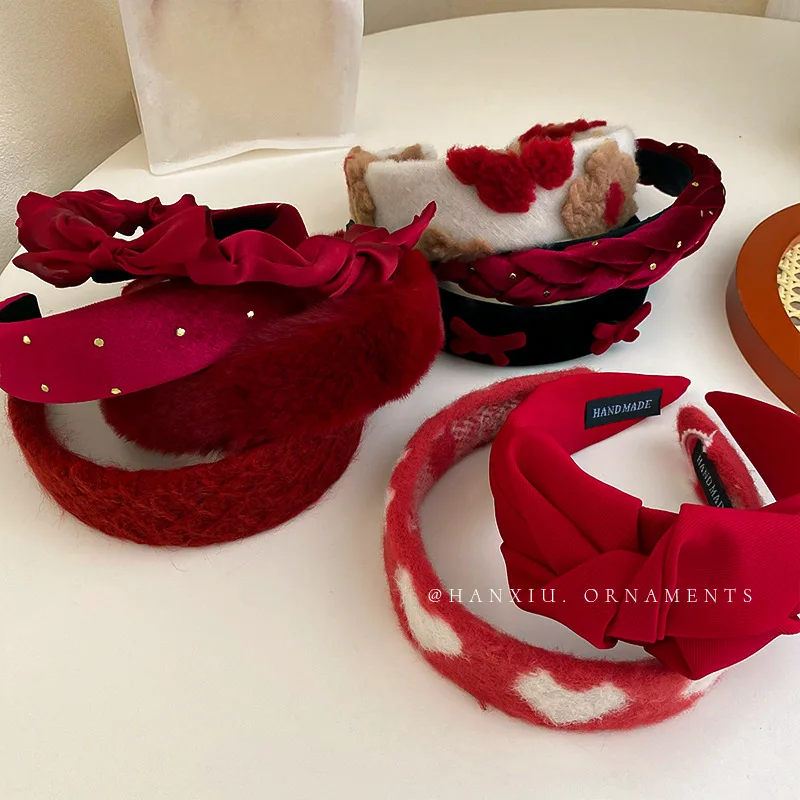 

Повязка на голову LOVOACC в Корейском стиле женская, широкий обруч с принтом в виде цветов, плюшевый бант, бордового и красного цветов, аксессуа...