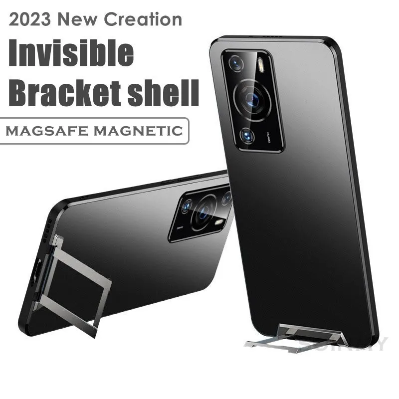 

Magsafe Magnetic Cases For Huawei P60 P50 P40 Mate 50 Pro Metal Stand Lens Protection Invisible Bracket Wireless Charging Cover