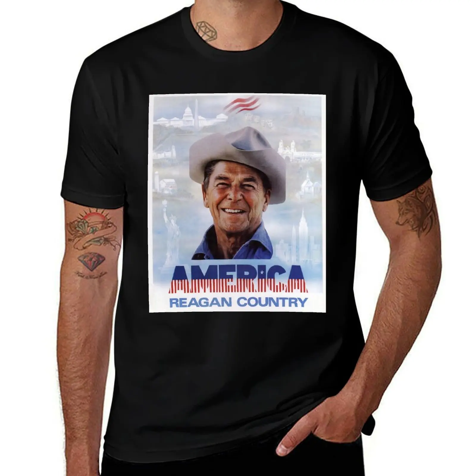 Фото Футболка America Reagan Country с изображением винтажного избирательного плаката 1980-х годов, спортивная базовая футболка с короткими рукавами №1