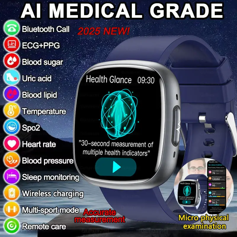 Новинка 2025 года умные часы с точным измерением уровня глюкозы в крови мужские ЭКГ