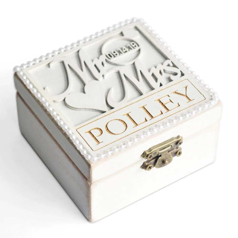 Personalized Ring Box Mr&Mrs Wooden Rings Holder Proposal Custom Ring Bearer Box Engagement Rustic Wedding Decor Jewelry Storage