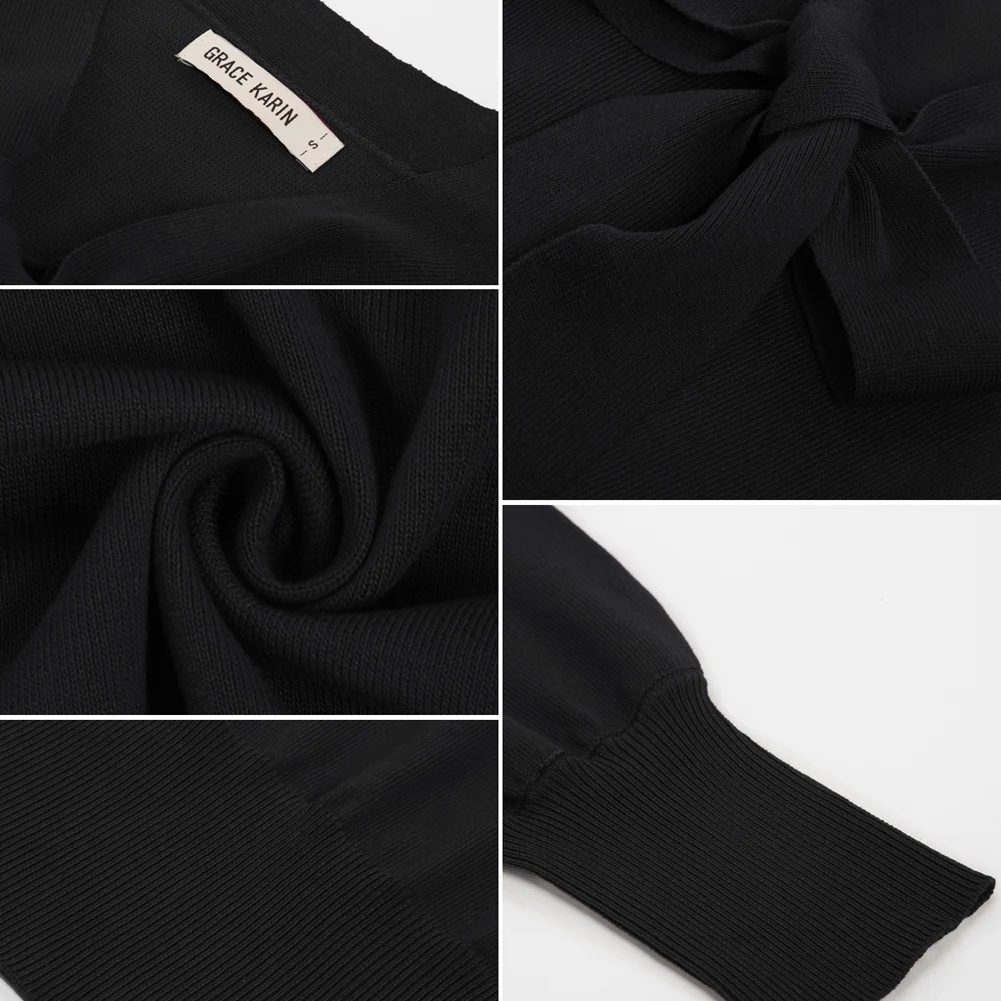 Женский пуловер с бантом GRACE KARIN классический свитер V-образным вырезом и длинным