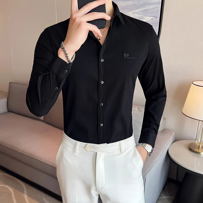 

Brand New Thin Stripes Shirts Men Business Slim Luxury Long Sleeve Prom/Club Camisas Homme Fashion Asian Size 4XL Mens Clothes