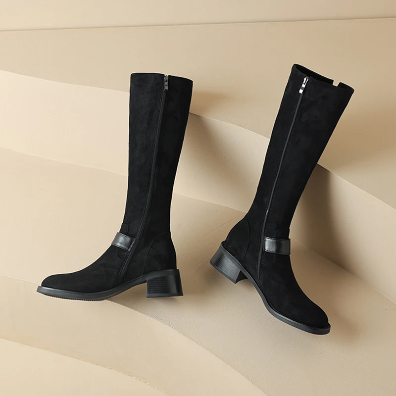 Модные женские Современные Сапоги Kcenid высокие сапоги до колена с круглым носком