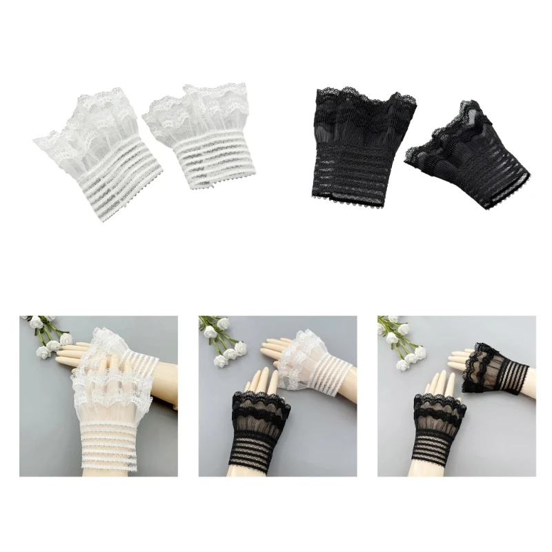 

Lace Mesh Flared Sleeves Detachable Cuffs Pleated False Cuff for Sweater Blouses