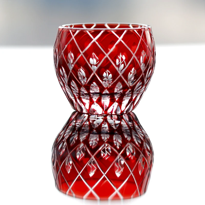 

Japanese Traditional Craft Crystal Edo Kiriko Ruby Red Shochu Sake Shot Glass Hand Cut To Clear 60ml Shot Glass 2oz