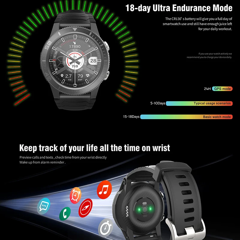 Спортивные Смарт-часы CR130 GPS AMOLED дисплей 1 32 дюйма пульсометр SpO2 VO2 максимальная