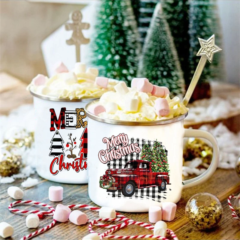 

Рождественская елка грузовик печать креативная Рождественская вечеринка вино сок чашки Декор Кофе Чай Напитки молока чашка эмалированная ручка кружки Рождественский подарок