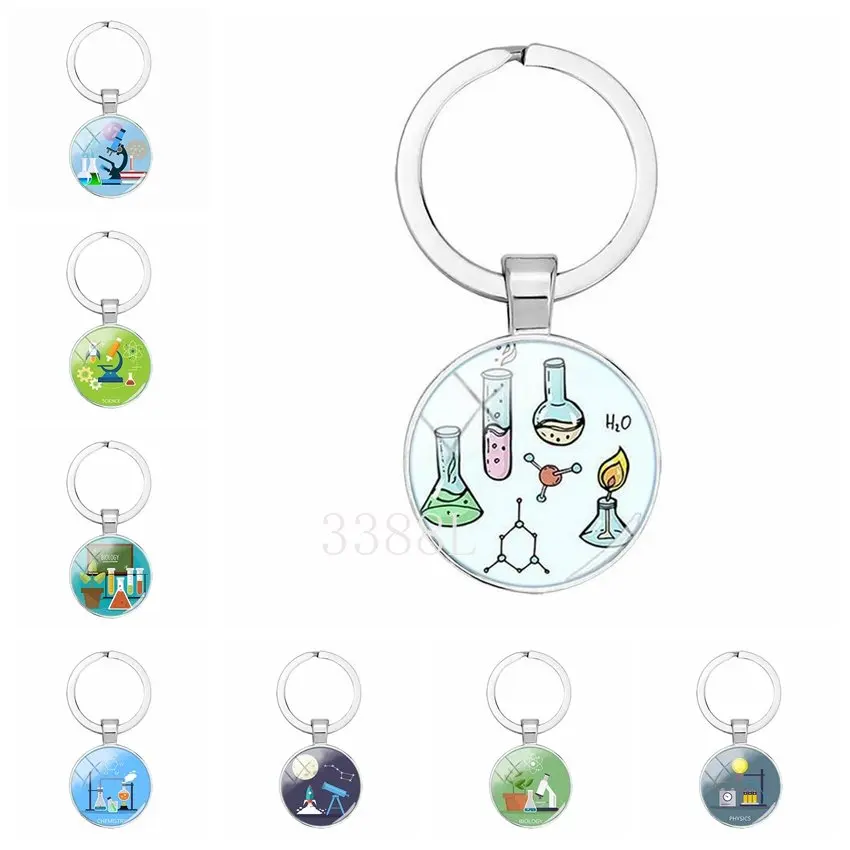 

Fashion Jewelry Dome Glass Metal Keychain Chemistry Laboratory Microscope Gifts