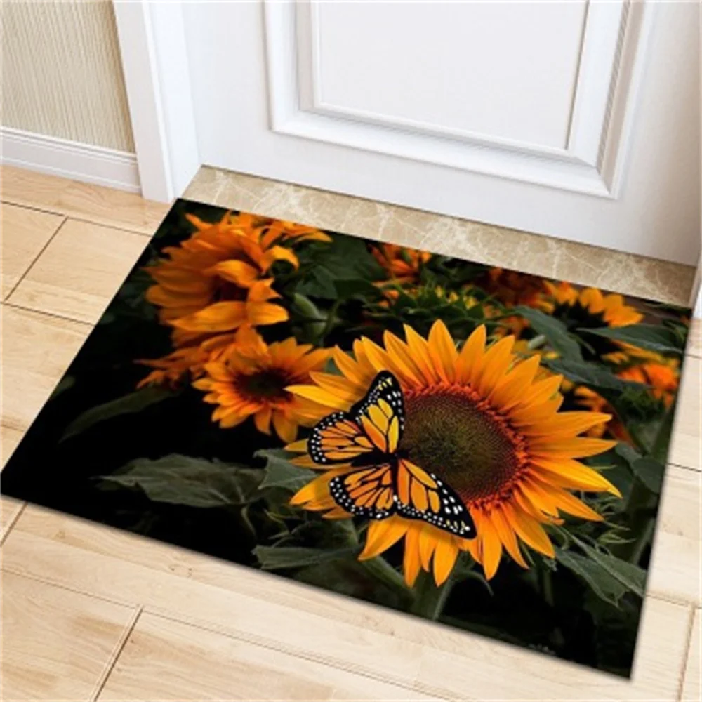 

Into The Door Flower Printing Floor Mat Crystal Velvet Carpet Kitchen Rug Bathroom Non-slip Rug Home Decor Entrance Door Mat