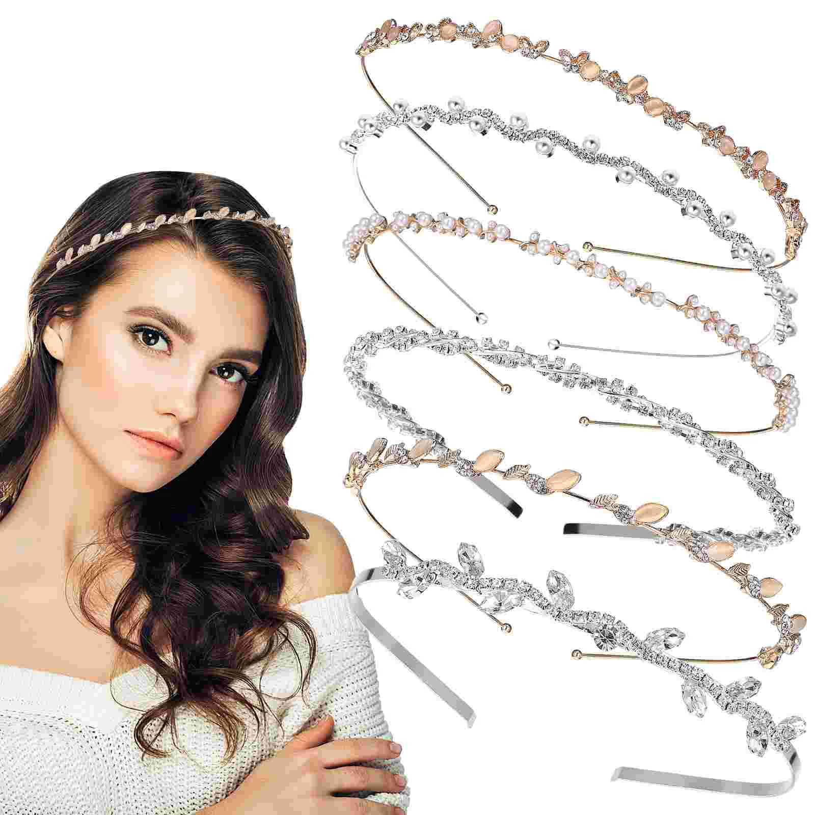 

6Pcs Bridal Headbands Wedding Rhinestone Hair Bands Pearl Crystal Hair Crown Elegant Wedding Accessories