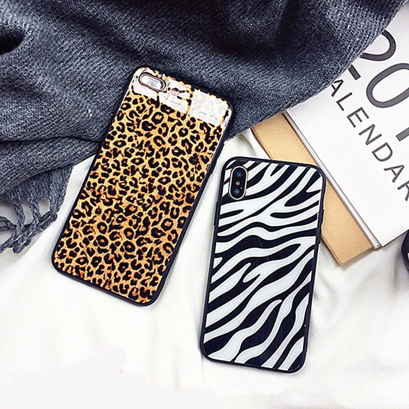 

Tempered Glass Phone Case For OnePlus 6 7 7T 8 8T 9 9R 10 Pro Zebra Leopard Print Couqe Phone Cover