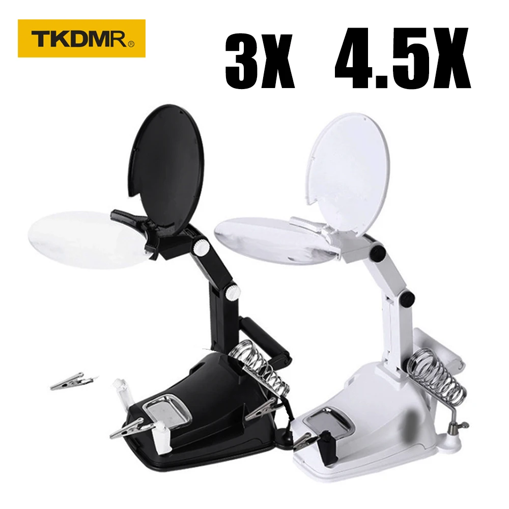 

3X 4.5X Welding 2LED Magnifier Soldering Iron Desktop Magnifying Glass Alligator Clip Holder Third Hand Desk Station Repair Tool