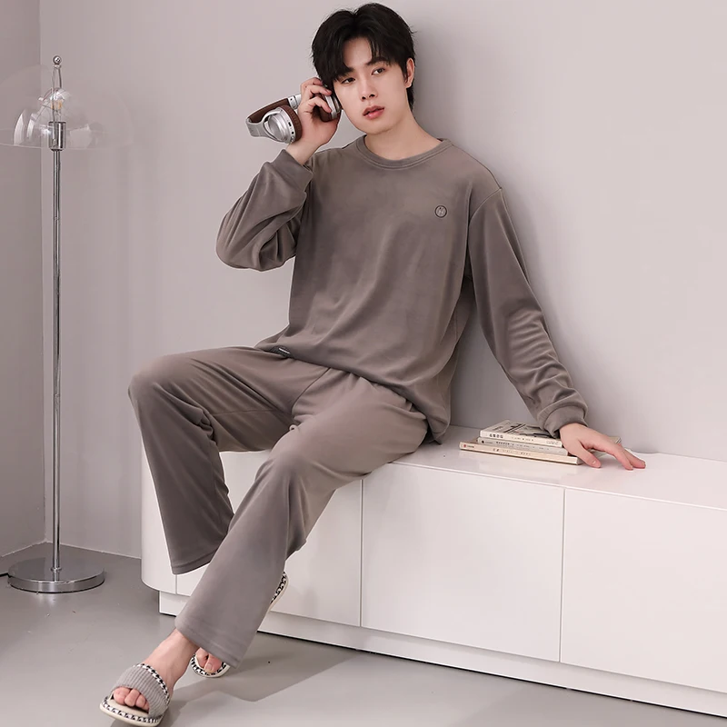 Мужские пижамы на осень и зиму бархатные большие размеры утолщенные 2024 новый