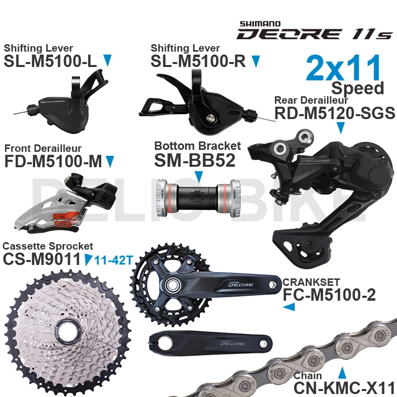 Цена Переключатели скоростей SHIMANO DEORE M5100 2x1, механизм переключения передач, передний/задний переключатель передач, кронштейн X11, оригинальная цеп...