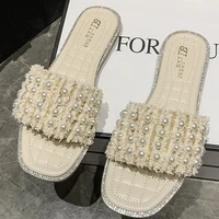 pearl square design women slippers outdoor beach flat bottom non slip sexy woman sandals soft comfortable slides summer shoes