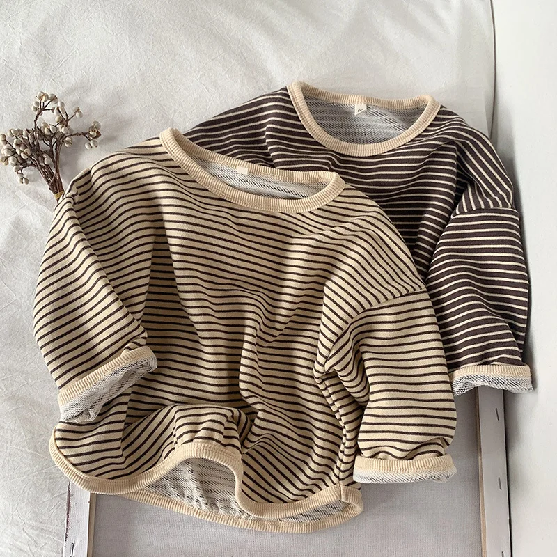 

Kids Clothing T Shirts Girls Boys Cotton Children Bottoming Shirt Baby Toddler Casual Loose Tops Stripe Long Sleeves Clothes