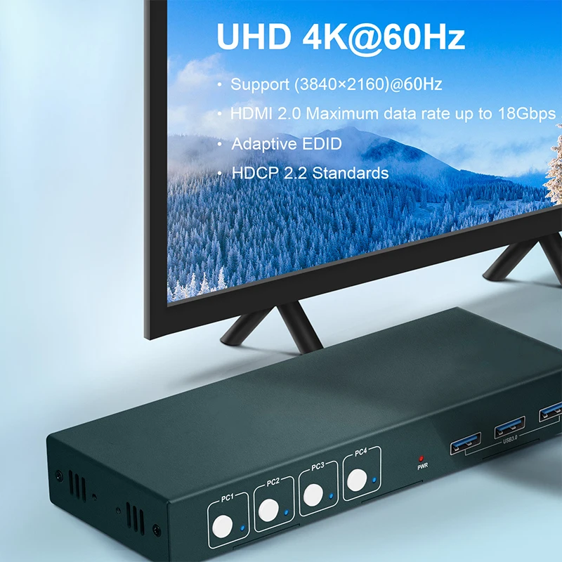 Фото 4-портовый KVM-переключатель USB HDMI-переключатель 4Kx2K при 60 Гц для 4 компьютеров Совместный 1 HD-монитор и 3 USB-устройства Клавиатура Мышь Принтер №4