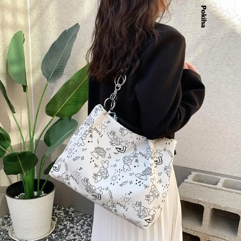 

Вместительная женская нейлоновая сумка на плечо 2023, Модная студенческая сумка, роскошная дизайнерская Повседневная универсальная сумка-тоут с графическим принтом