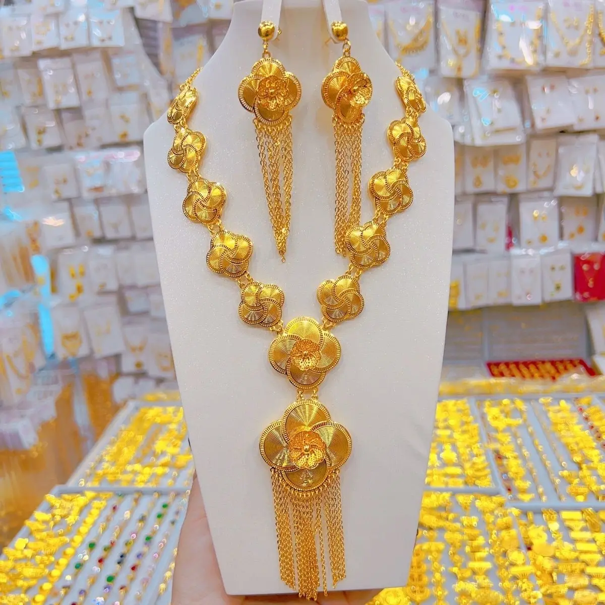 Новые позолоченные серьги-колье в Дубае для женщин комплект ювелирных изделий