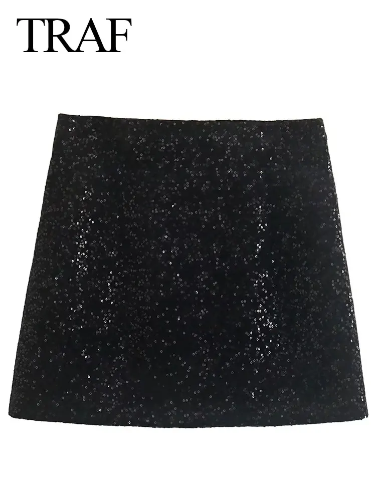 

Юбка-мини женская с блестками, высокой талией и молнией сбоку