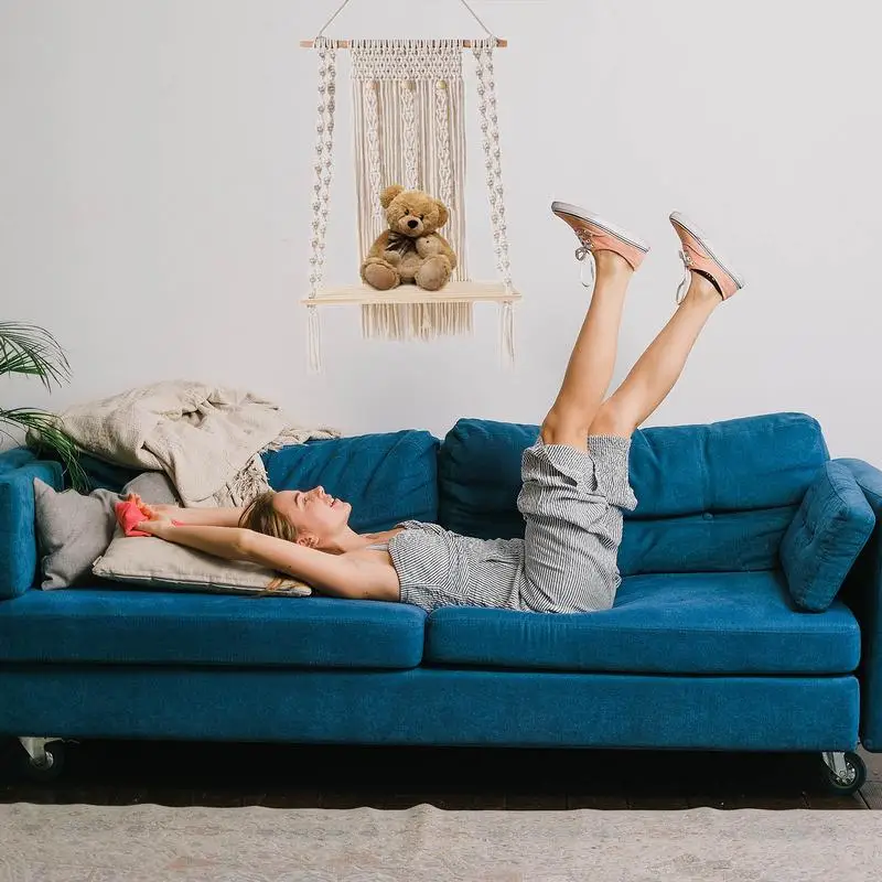 ramienna półka wieszak ścienny organizer w stylu boho ręcznie tkana lina roślina drewniany na kółkach