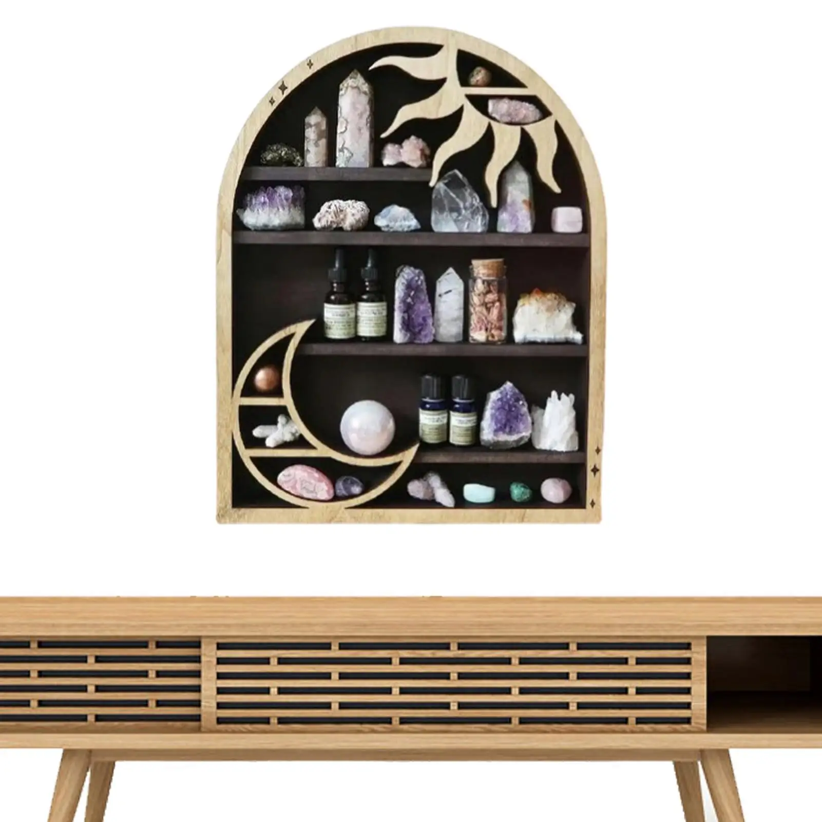 

Crystal Shelf Home Wall Art Decorations Storage Rack Wooden Living Room Decorative Stand Art Stone Display Rack Bedroom Decor