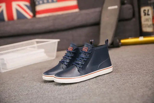 WEH Men Rainboots Black Casual Leather 