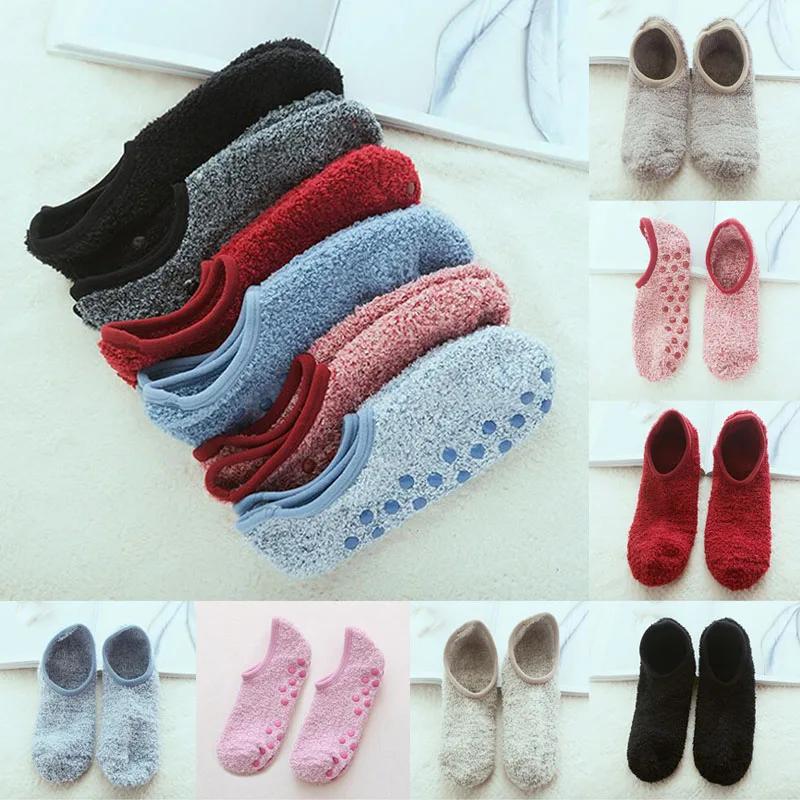 

Women's Solid Color Floor Socks Winter Thicken Warm Non-slip Ankle Socks Soft Flurry Hosiery Female Indoor Yoga Dance Socks